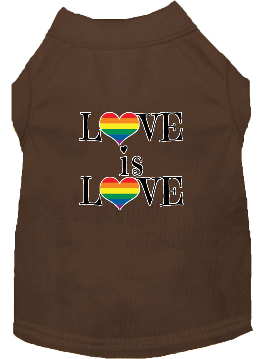 Love is Love Screen Print Dog Shirt Brown Sm